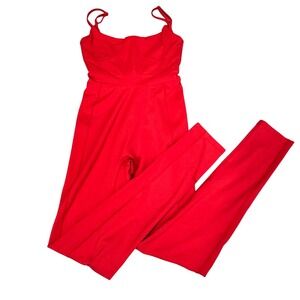 YLLW One Piece Athletic Full Bodysuit S Pilates Yoga Bodycon Stretch Bright Red